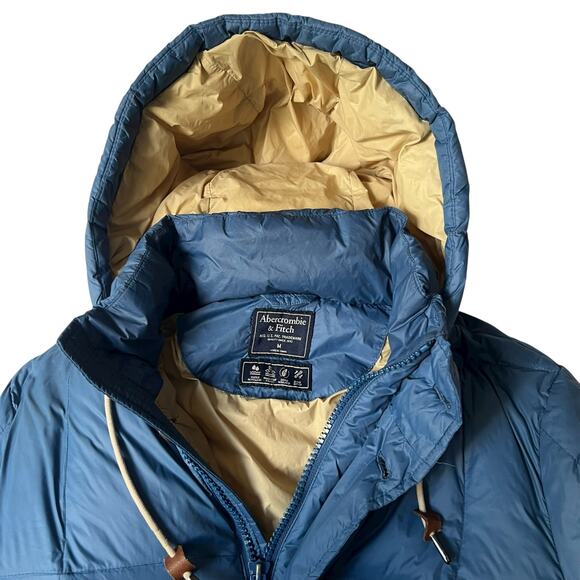 Abercrombie & Fitch Men’s Down Parka Jacket Blue Hooded Med 90% Down Retail $225 - Picture 1 of 16